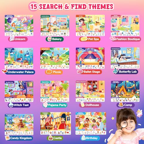 JoyCat Search and Find Activity Books, Educational Toy for Girls Ages 3-5, Preschool Learning Activities for Toddlers & Kids, Road Trip Travel Toys for Car & Airplane, Gifts for 3 4 5 6 Year Olds - style: Girl Themes