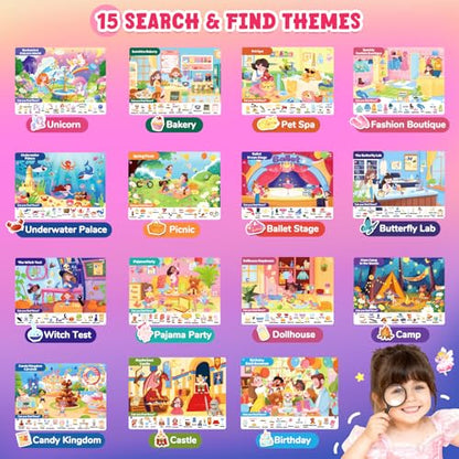 JoyCat Search and Find Activity Books, Educational Toy for Girls Ages 3-5, Preschool Learning Activities for Toddlers & Kids, Road Trip Travel Toys for Car & Airplane, Gifts for 3 4 5 6 Year Olds - style: Girl Themes
