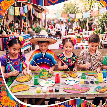 Saypacck 24 Pcs Mexican Taco Party Favors Wooden Painting Craft Kits Birthday Party Supplies with Organza Bag for Goodie Bags Fillers Adult Thank You Gifts - style: Mexican Taco