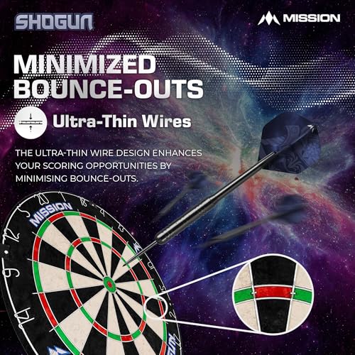Mission Darts | Shogun Set | Endurance Premium Sisal Dartboard with Round Wire Design | Includes 2 Sets of Steel Tip Darts.
