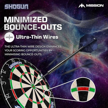 Mission Darts | Shogun Set | Endurance Premium Sisal Dartboard with Round Wire Design | Includes 2 Sets of Steel Tip Darts.