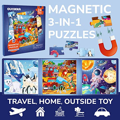 QUOKKA Magnetic Toddler Puzzles Ages 2-4 - 24 Pieces Kids Puzzles Ages 3-5 - Travel Games for Kids 4-6 Boys and Girls - Learning Animal, Space, Dino Car Airplane Road Trip Activities - style: 6. SPACE 24 PCS