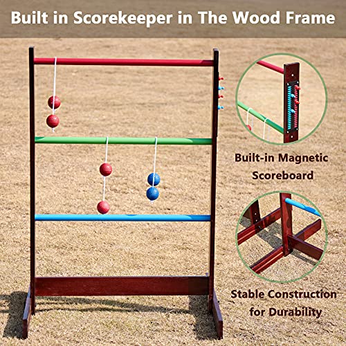 SpeedArmis Vintage Ladder Toss Game Set, 48In Rubber Wooden Ladder Ball Golf Lawn Game with 6 Bolo Balls & Carrying Case - Outdoor Backyard Game for Teens Adults Family