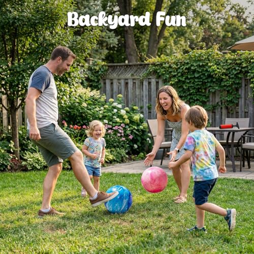 AMOR PRESENT 2PCS Inflatable Playground Balls, 8.7 Inch Marbleized Bouncy Balls Rubber Kickballs Giant Dodgeballs, for Indoor Outdoor Ball Games