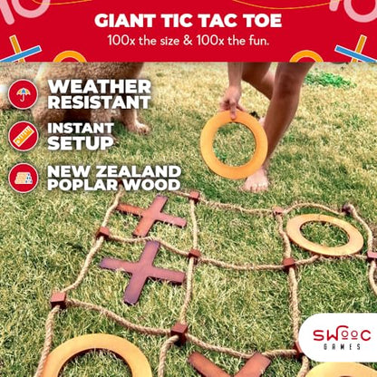 SWOOC Games - Premium Giant Tic Tac Toe Game Outdoor (All Weather) | 3ft x 3ft | Instant Setup, No Assembly | Giant Outdoor Games for Adults and Family | Outside Toys | Large Lawn & Backyard Fun