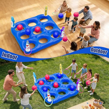 Shark Pool Toys Games Set, 2-in-1 Giant Inflatable Tic Tac Toe Float Game & Ring Toss Game with 10 Balls & 6 Rings, Outdoor Summer Fun Beach Yard Swimming Pool Games for Adults Teens Kids 6+ - style: Shark