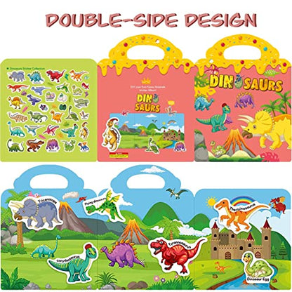 RUSON Reusable Sticker Book for Kids, 2 Sets Educational Learning Toys Travel Stickers Activity Books for Toddler Girls Boys Age 3+ Birthday Gifts - Vehicle & Dinosaur - style: Vehicle + Dinosaur