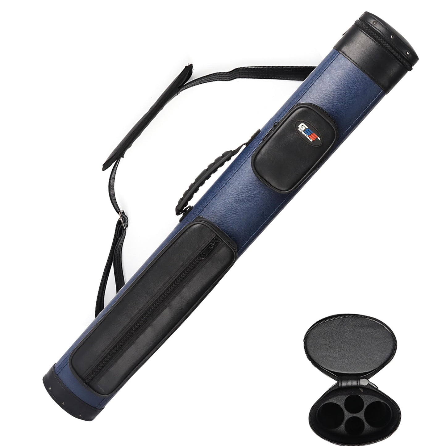 GSE Games & Sports Expert 2x2 Deluxe Hard Billiard Pool Cue Stick Carrying Case, Billiard Cue Case, Billiards Accessories (Several Colors Available) - color: Deluxe Oval - Blue/Black