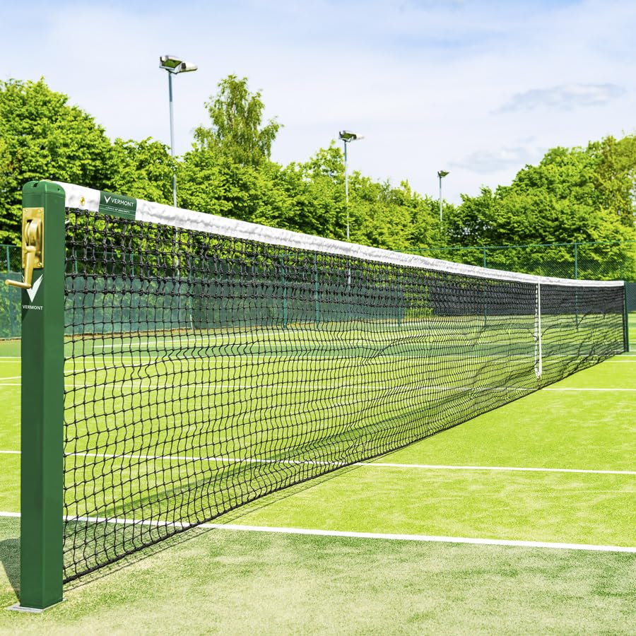 VERMONT Tennis Net – Championship Quality, Heavy-Duty HDPE | 42ft Doubles or 33ft Singles | 4 Thickness Options (2mm–3.5mm) - size: 3mm Doubles [Standard], style: Loop and Pin