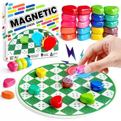 2-in-1 20 Colorful Magnet Game with String and Silicone Mat, Magnetic Stones Game for Kids, Magnetic Chess Set, Puzzle Strategy Games for Family and Party, 2 Player Magnetic Chess Game