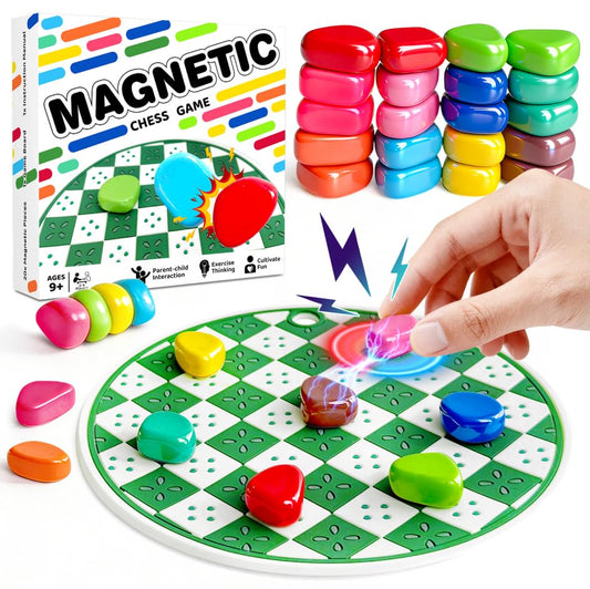 2-in-1 20 Colorful Magnet Game with String and Silicone Mat, Magnetic Stones Game for Kids, Magnetic Chess Set, Puzzle Strategy Games for Family and Party, 2 Player Magnetic Chess Game