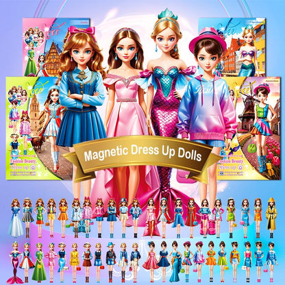 Magnetic Dress Up Paper Doll,Magnet Princess Dress Up Dolls for Girls Ages 4-7 Kids,Travel Activities Road Trip Car Ride Interactive Learning Created Imagine Set Birthday Gift (J Set) - color: J Set