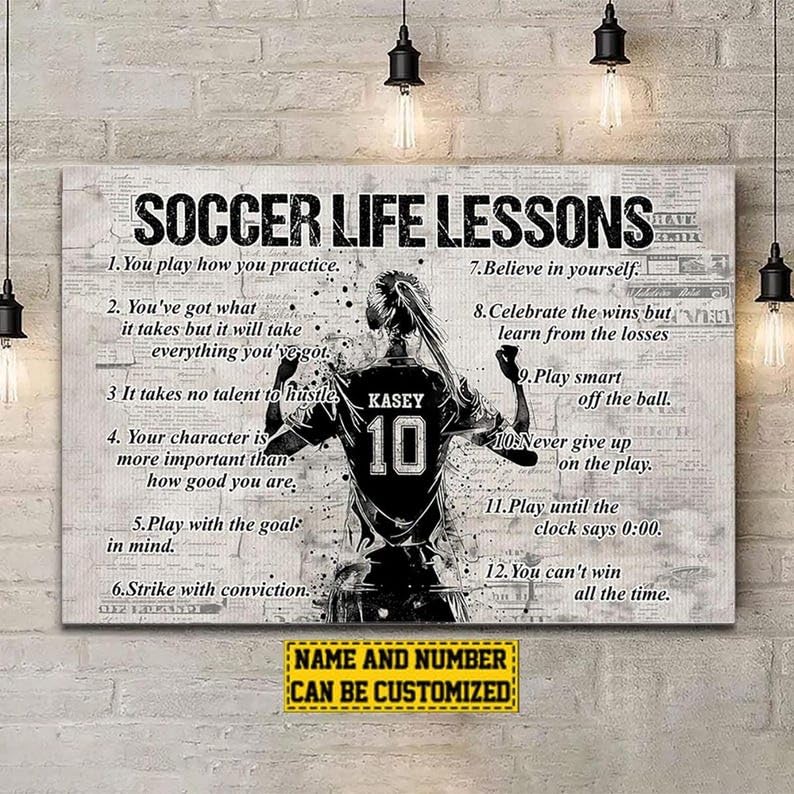 Personalized Soccer Life Lessons Canvas, Soccer Life Lessons Personalized Canvas Print, Custom Soccer Poster Print, Motivational Soccer Gift For Boys, Men, Soccer Players - color: Design 01