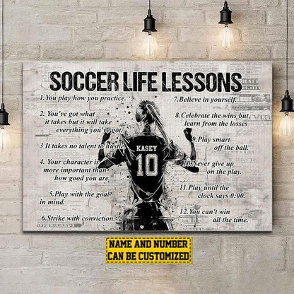 Personalized Soccer Life Lessons Canvas, Soccer Life Lessons Personalized Canvas Print, Custom Soccer Poster Print, Motivational Soccer Gift For Boys, Men, Soccer Players - color: Design 01