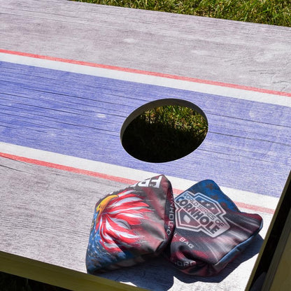 Professional Cornhole Bags Set of 8 Regulation Patriotic Series Resin Filled Pro Bean Bags Dual-Sided Slick and Stick - color: Sinkin & Drinkin