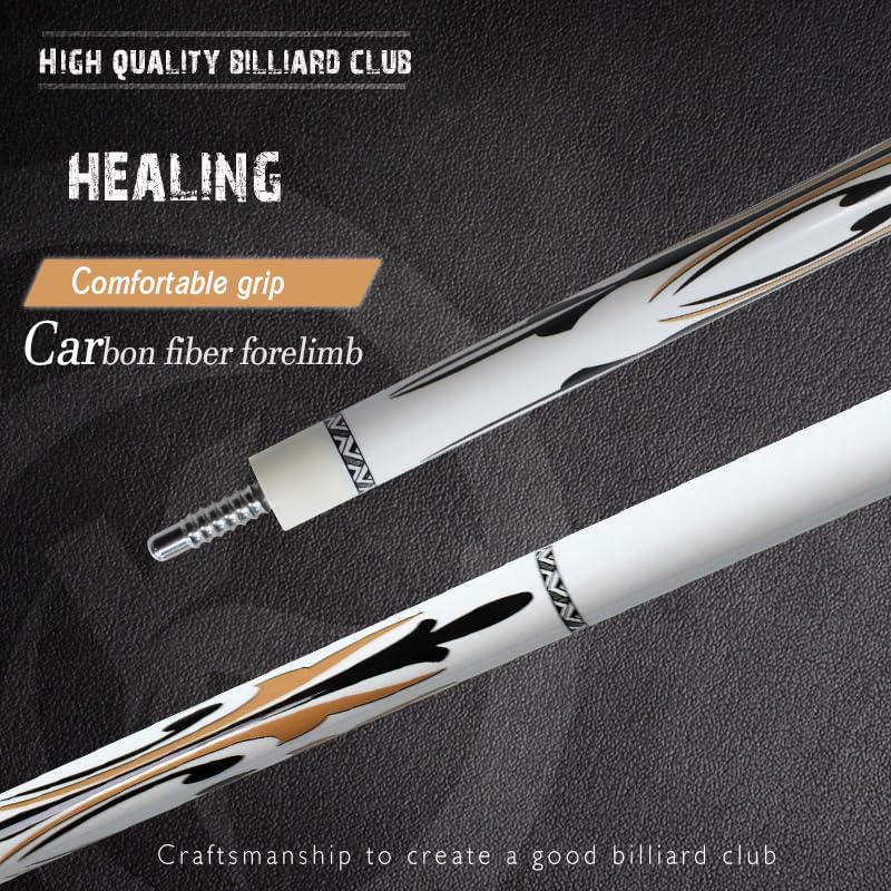 Carbon Fiber Pool Cue – 12.9mm, 14mm and 12.4mm, 2-Piece Billiard Cue Stick for Women/Men, Professional Break Cue for Snooker, 8-Ball, 9-Ball, Home & Club Use - color: White