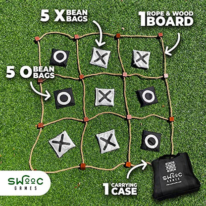 Swooc Games® - Giant Tic Tac Toe Game Outdoor (All Weather) | 3ft x 3ft | Instant Setup, No Assembly | Giant Outdoor Games for Adults and Family | Outside Toys | Large Lawn & Backyard Fun | Yard Game