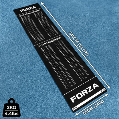 FORZA Darts Checkout Mat | Official Throw-Line & 2-/3-Dart Checkout Chart – Premium Polyester Surface with Non-Slip Rubber Base – Full-Length Floor Mat 94.5in x 24in for Home, Pub or Club Use