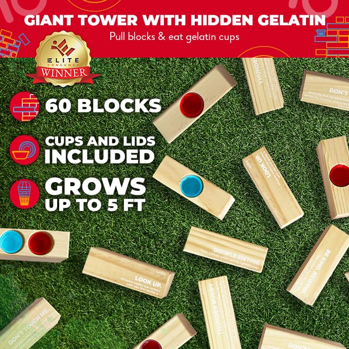 SWOOC Games - Giant Tower Party Game with Hidden Jello - Includes Disposable Cups, Lids & Carrying Case - Stacks up to 5ft - Topple Game for Adults - Giant Outdoor Games - Jumbo Block Fun - style: Giant Tower Party Game with 104 Cups