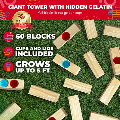 SWOOC Games - Giant Tower Party Game with Hidden Jello - Includes Disposable Cups, Lids & Carrying Case - Stacks up to 5ft - Topple Game for Adults - Giant Outdoor Games - Jumbo Block Fun - style: Giant Tower Party Game with 104 Cups