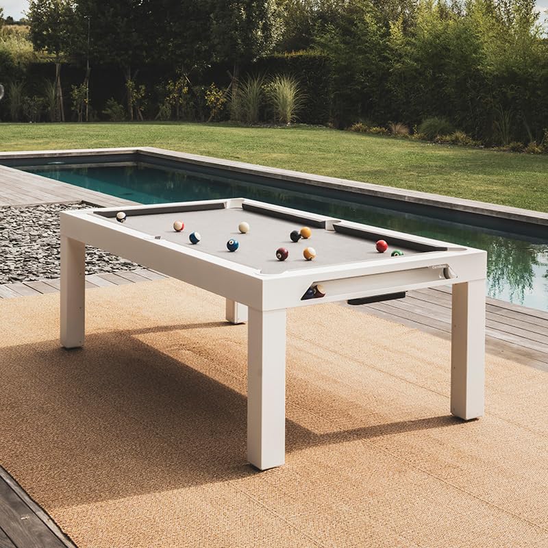 CORNILLEAU Classic Outdoor Billiard Table (White) - 7ft Convertible Pool Table to Dining Table - Weatherproof & Durable - Includes Accessories - Made in France - style: No top