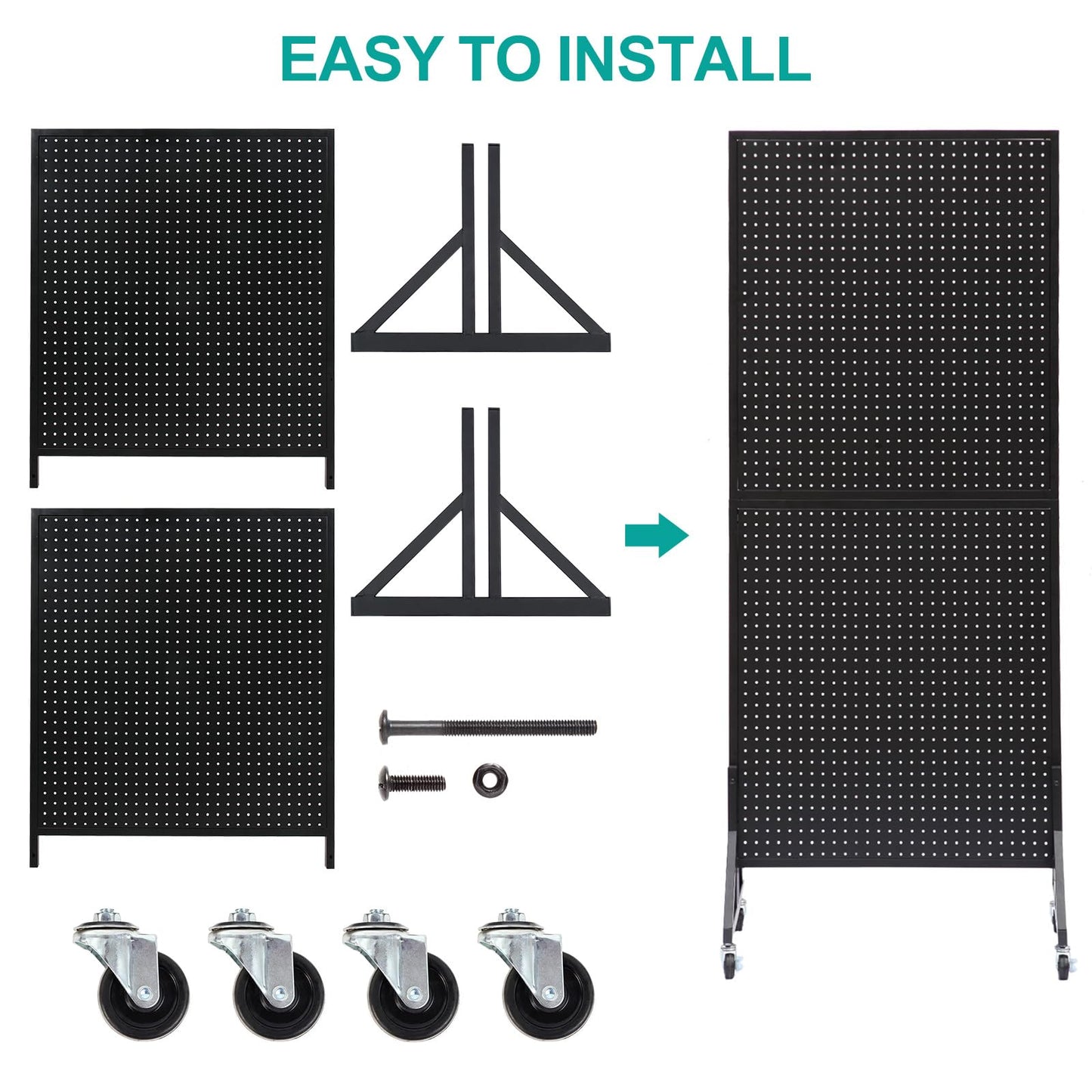 Eastern Tree 2.5'x 6' Metal Pegboard Display Stand with T-Base, Black Peg Board Panels Display with Casters, Standing Pegboard Display, Retail Display Stand, Extra 10 Pieces Hooks, Black - size: 1-Pack Black