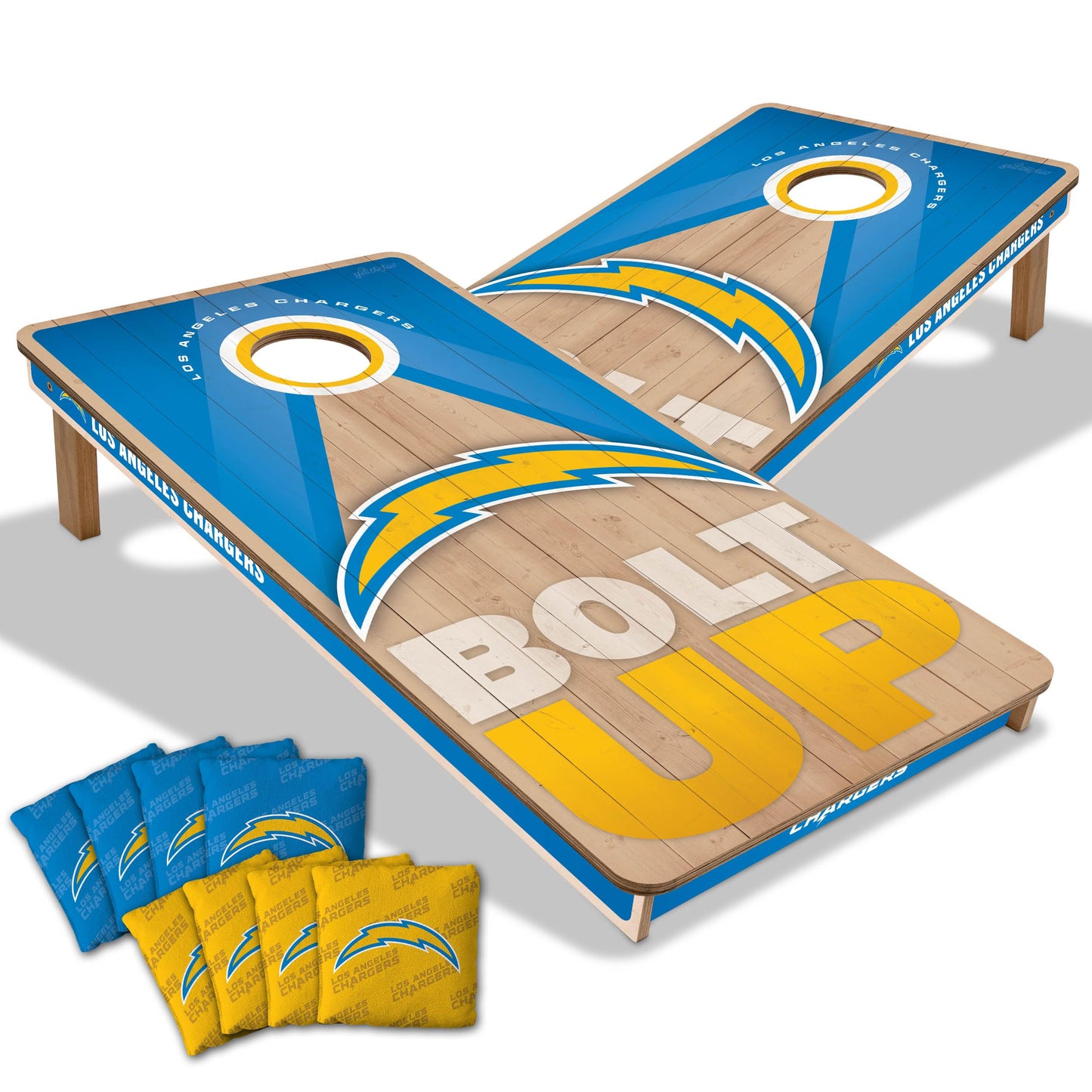 YouTheFan NFL 2' x 4' Slogan Series Professional Wood Cornhole Game with Logo Bags - color: Los Angeles Chargers